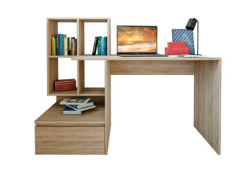 Фото Стол письменный Moreli ST0005 145x52 см с ящиком и боковыми полками дуб сонома