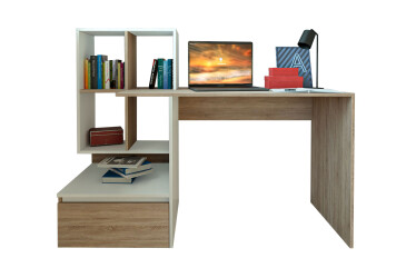 Фото Стол письменный Moreli ST0005 145x52 см с ящиком и боковыми полками дуб сонома / белый