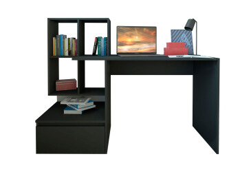 Фото Стол письменный Moreli ST0005 145x52 см с ящиком и боковыми полками антрацит