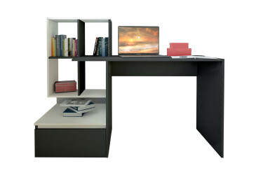 Фото Стол письменный Moreli ST0005 145x52 см с ящиком и боковыми полками антрацит / белый