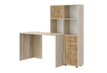 Фото Стол компьютерный Киевский стандарт КС-05 160x60 см с надставкой и стеллажом дуб сонома / дуб аппалачи, сборка правая