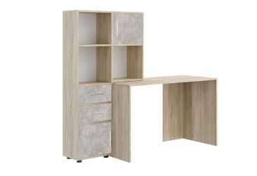 Фото Стол компьютерный Киевский стандарт КС-05 160x60 см с надставкой и стеллажом дуб сонома / бетон, сборка правая