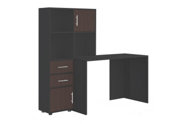 Фото Стол компьютерный Киевский стандарт КС-05 160x60 см с надставкой и стеллажом антрацит / венге, сборка левая