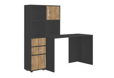 Фото Стол компьютерный Киевский стандарт КС-05 160x60 см с надставкой и стеллажом антрацит / дуб аппалачи, сборка левая