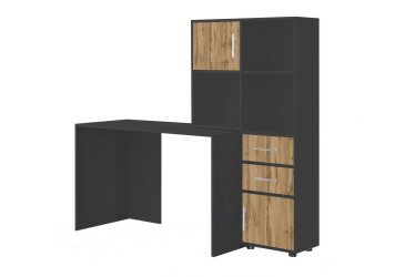 Фото Стол компьютерный Киевский стандарт КС-05 160x60 см с надставкой и стеллажом антрацит / дуб аппалачи, сборка правая