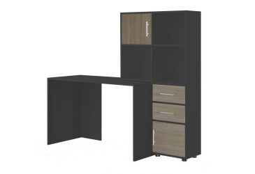 Фото Стол компьютерный Киевский стандарт КС-05 160x60 см с надставкой и стеллажом антрацит / дуб сонома трюфель, сборка правая