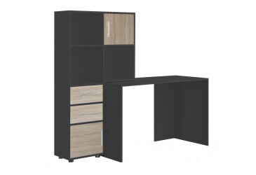 Фото Стол компьютерный Киевский стандарт КС-05 160x60 см с надставкой и стеллажом антрацит / дуб сонома, сборка левая