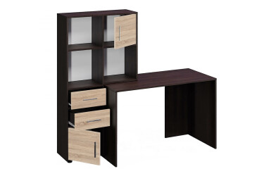 Фото Стол компьютерный Киевский стандарт КС-05 160x60 см с надставкой и стеллажом венге / дуб сонома, сборка левая