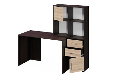 Фото Стол компьютерный Киевский стандарт КС-05 160x60 см с надставкой и стеллажомвенге / дуб сонома, сборка правая