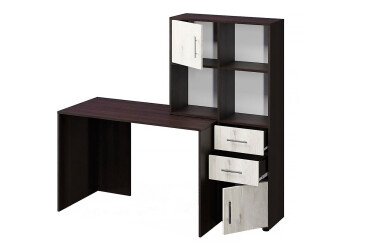 Фото Стол компьютерный Киевский стандарт КС-05 160x60 см с надставкой и стеллажом венге / сосна натти, сборка правая
