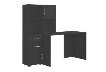Фото Стол компьютерный Киевский стандарт КС-05 160x60 см с надставкой и стеллажом антрацит, сборка левая
