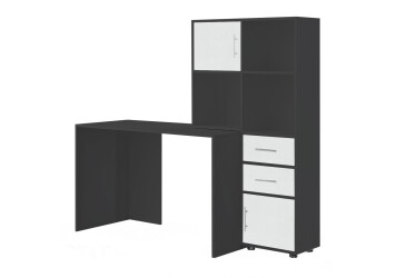 Фото Стол компьютерный Киевский стандарт КС-05 160x60 см с надставкой и стеллажом антрацит / белый структурный new, сборка правая