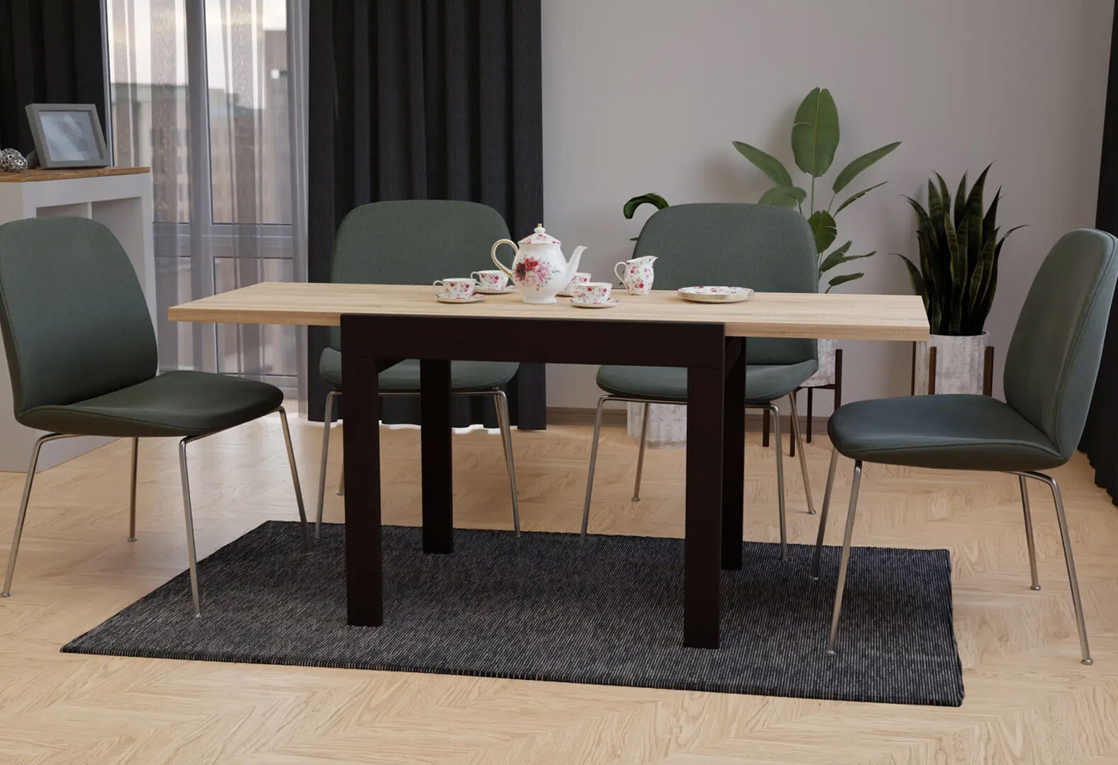 Фото 4 - Стол обеденный Неман Корс 89x69 см розкладний, дуб сонома, ножки венге