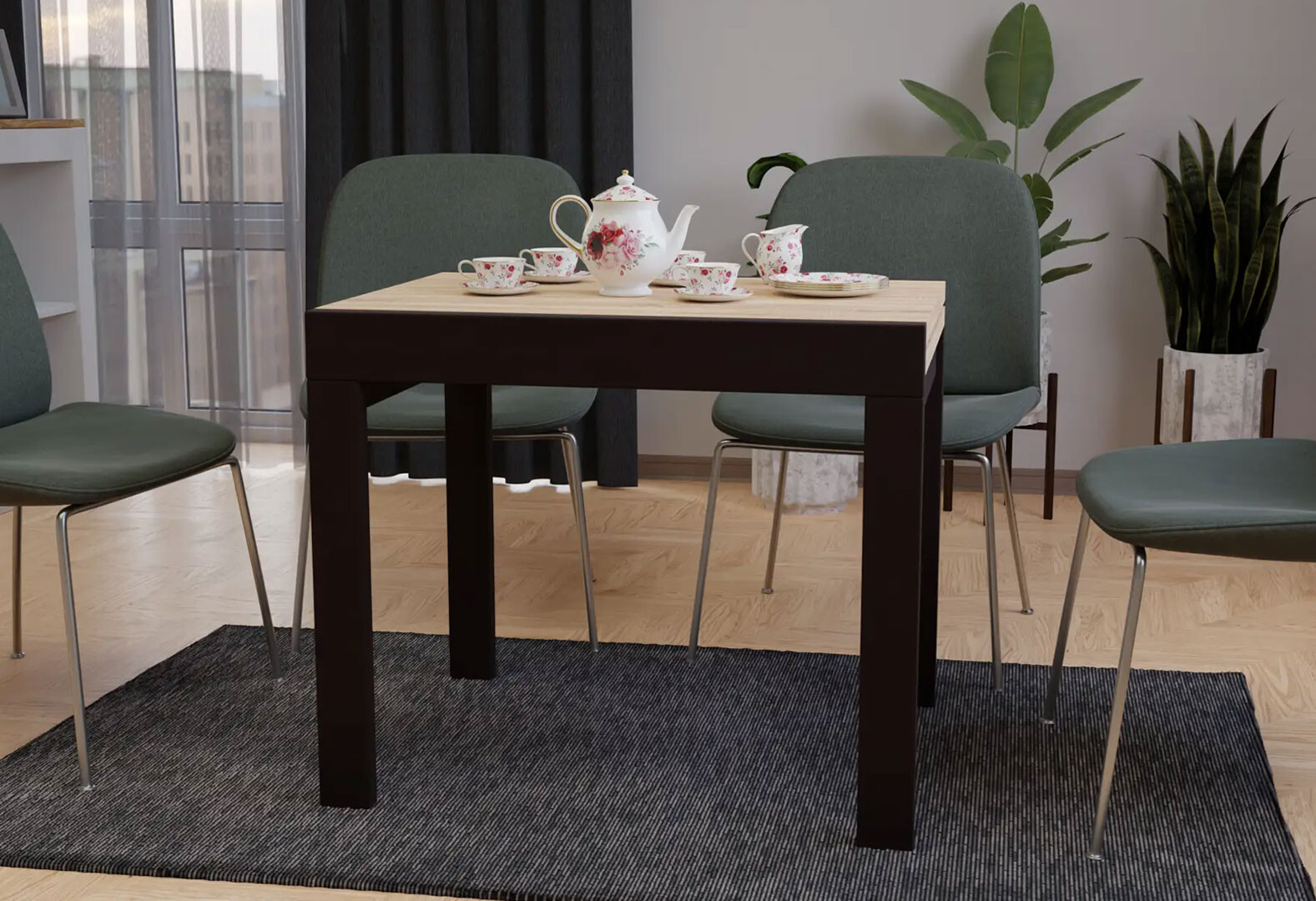 Фото 5 - Стол обеденный Неман Корс 89x69 см розкладний, дуб сонома, ножки венге