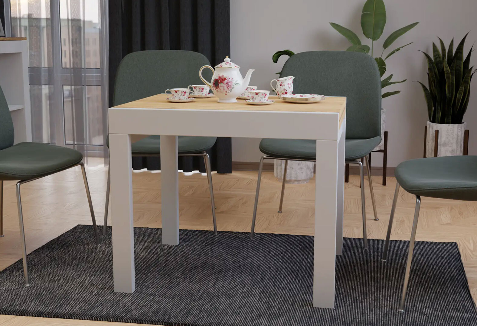 Фото 4 - Стіл обідній Неман Корс 89x69 см розкладний, дуб крафт золотий, ніжки білі