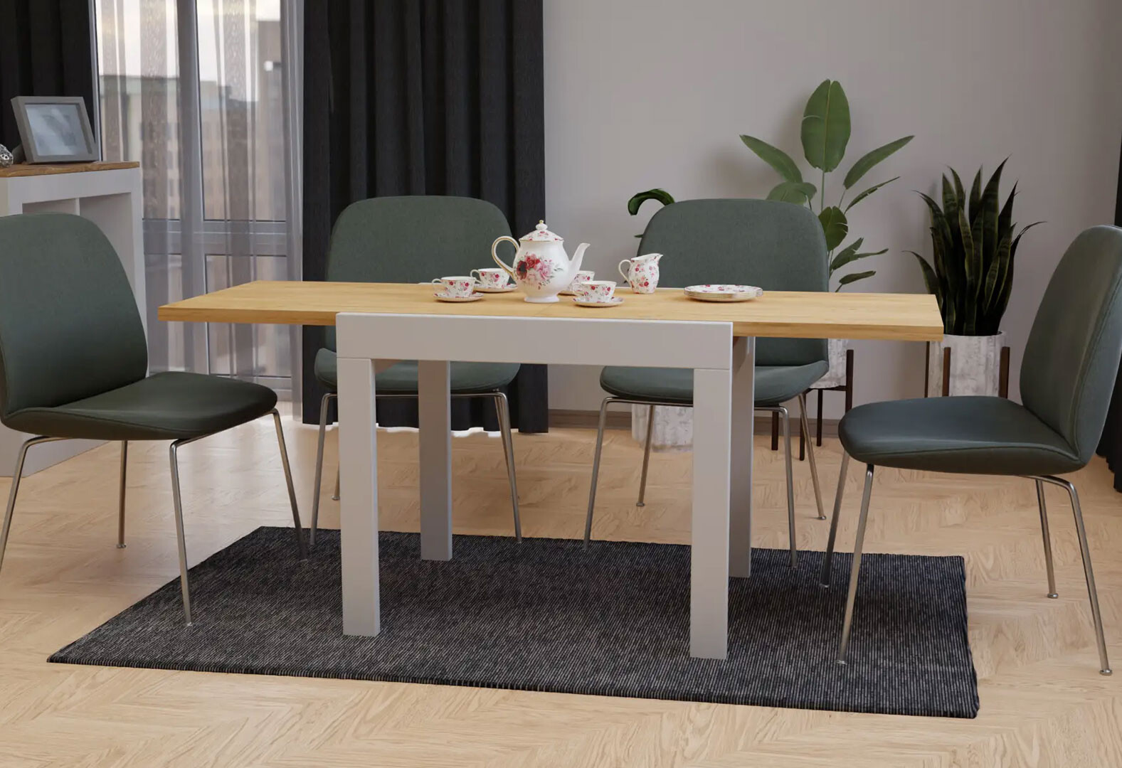 Фото 3 - Стіл обідній Неман Корс 89x69 см розкладний, дуб крафт золотий, ніжки білі