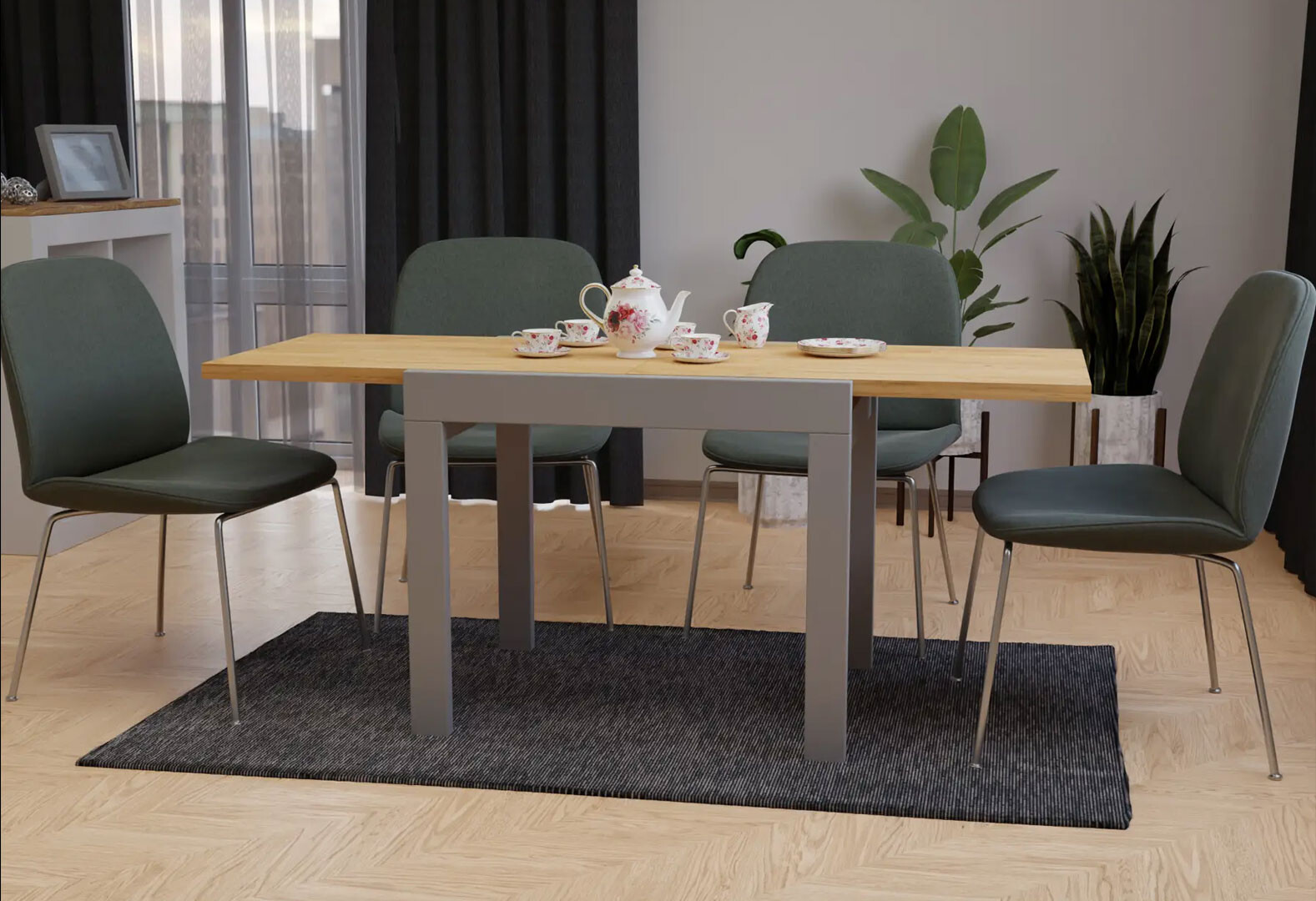 Фото 3 - Стол обеденный Неман Корс 89x69 см розкладний, дуб крафт золотой, ножки серые