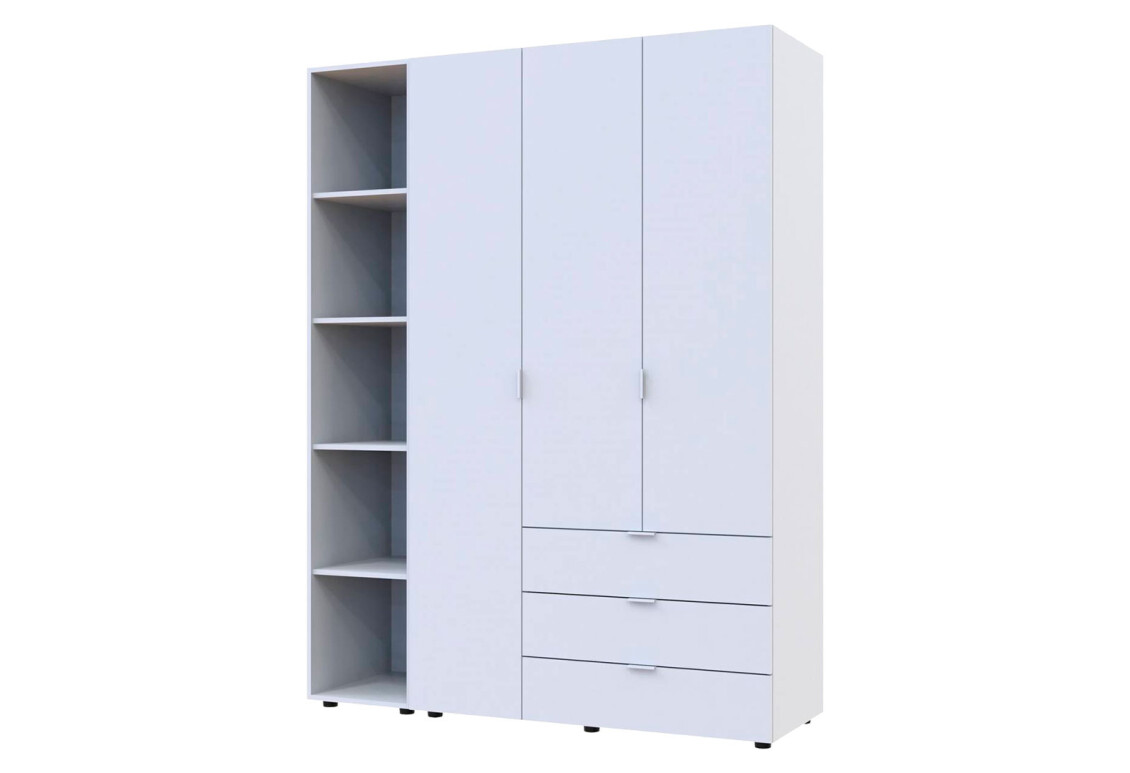 Фото Шкаф Doros Гелар 3 ДСП 3-дверная с 3 ящиками и этажеркой 154 см Белый