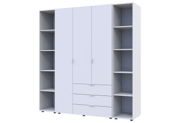 Фото Шкаф Doros Гелар ДСП 3-дверная с 3 ящиками и 2 этажерками 154 см Белый