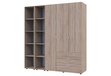 Фото Шкаф для одежды 3 ДСП + 2 этажерки 154х49.5х203.4 Дуб сонома