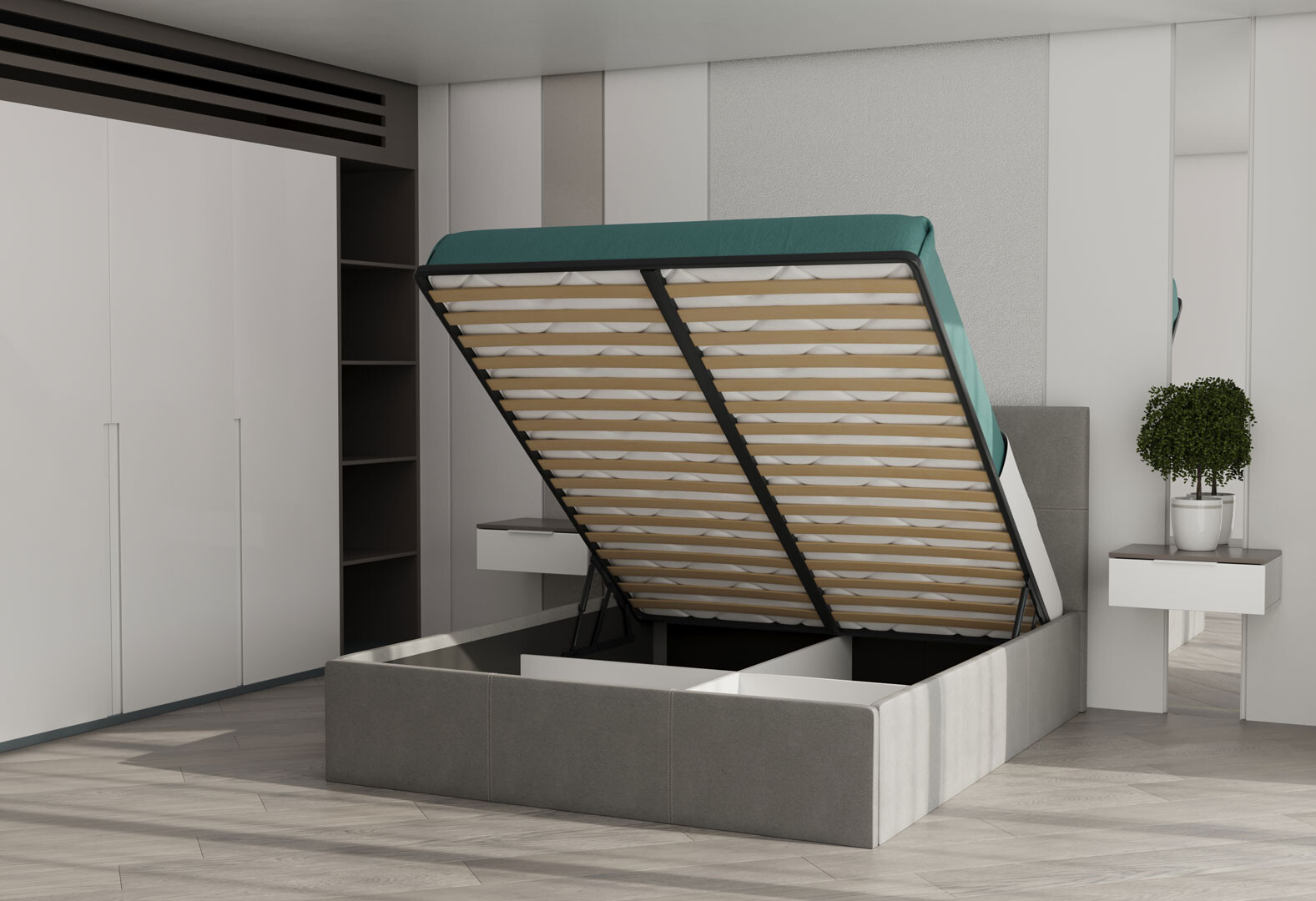 Фото 5 - Кровать-подиум МироМарк Лили / Lily 180x200 подъёмная с каркасом, серая