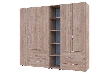 Фото Шкаф Doros Гелар ДСП 2- и 3-дверный с ящиками и этажеркой 232 см Дуб сонома