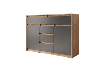 Фото Комод Moreli Т227 с дверцами и ящиками 127 см дуб аппалачи / антрацит