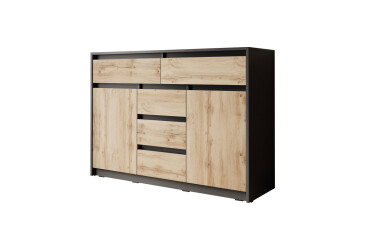 Фото Комод Moreli Т227 с дверцами и ящиками 127 см антрацит / дуб аппалачи