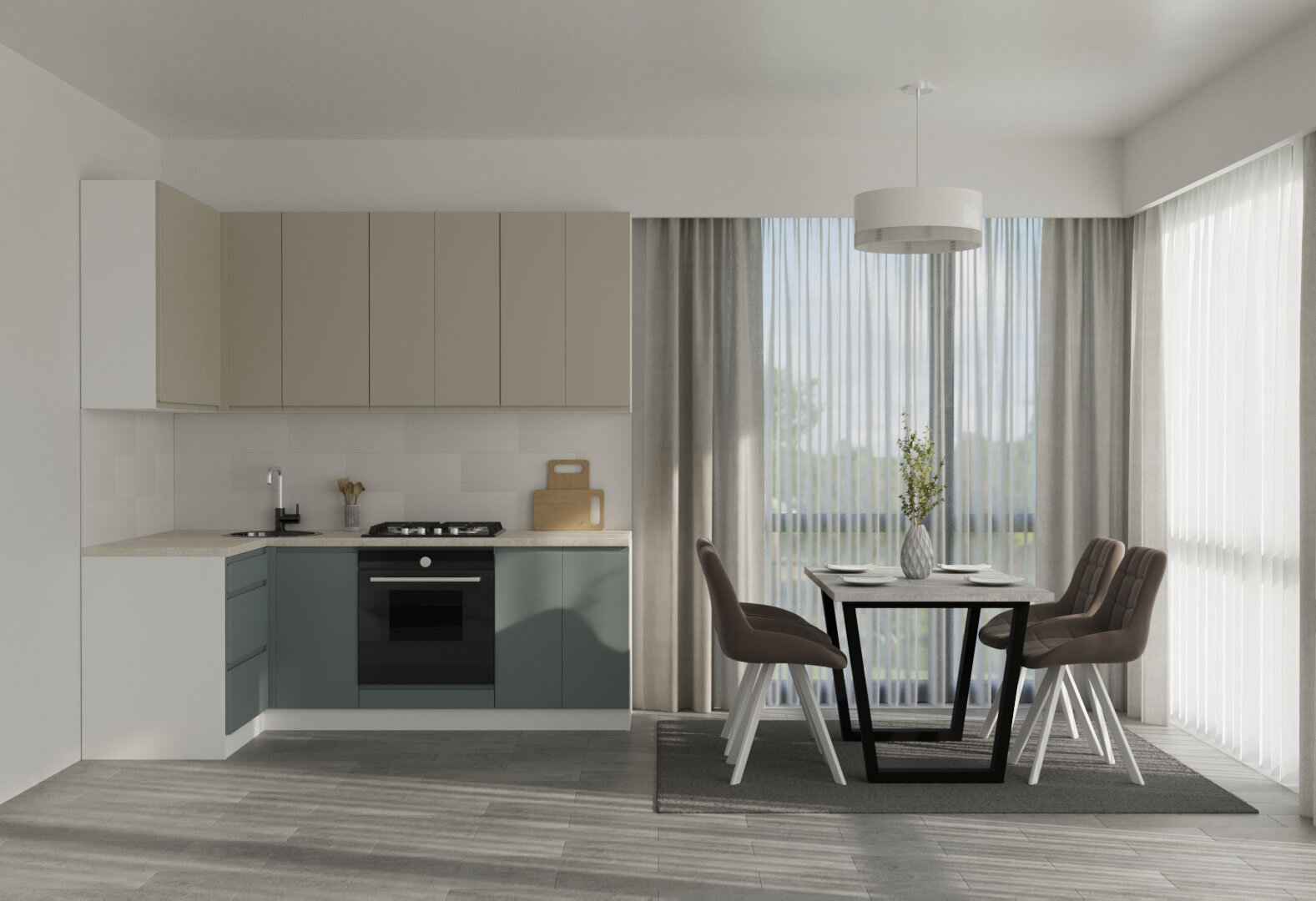 Фото 2 - Кухня VIP-master Інтерно Люкс / Interno Luxe 2.2x1.2 м, білий / беж, сірий мат