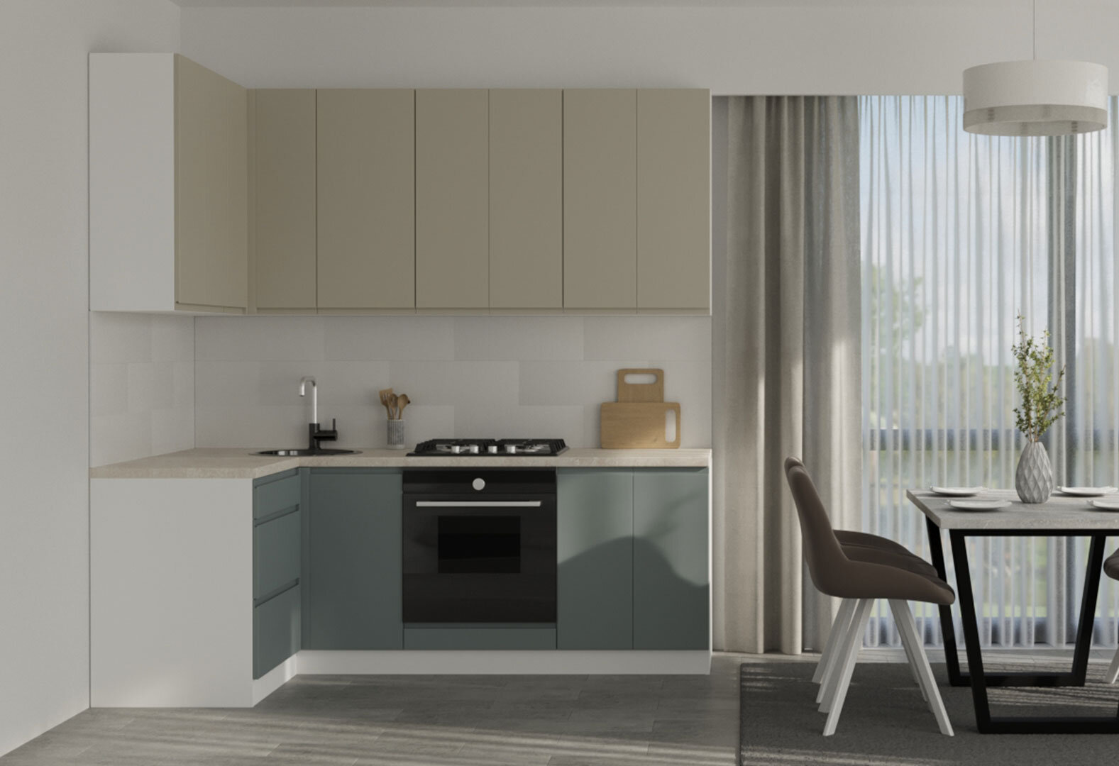 Фото 1 - Кухня VIP-master Інтерно Люкс / Interno Luxe 2.2x1.2 м, білий / беж, сірий мат
