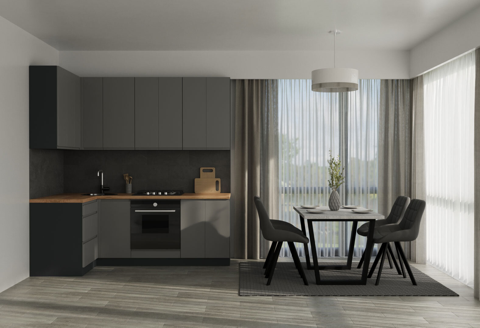 Фото 1 - Кухня Вип-Мастер Интерно Люкс / Interno Luxe 2.2x1.2 м, антрацит / темно-серый мат