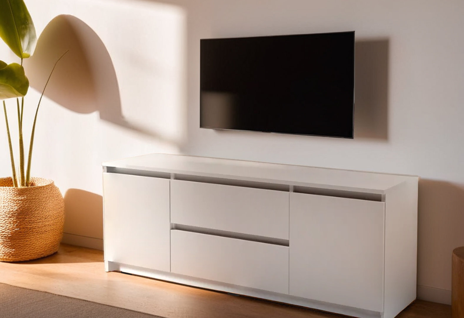 Фото 2 - Тумба під ТВ Kredens furniture Естетик D-0003 з 2 шухлядами та 2 дверками 140 см, біла