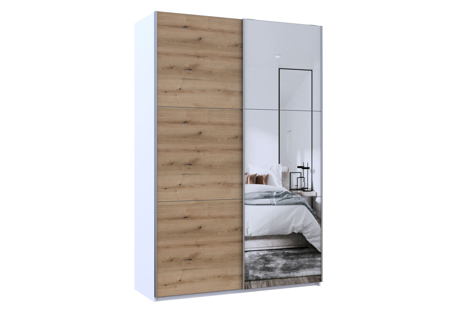 Фото 2 - Шафа-купе Doros G-Caiser / Джі-Кейзер 2-дверна з дзеркалом 160 см, білий / дуб евок