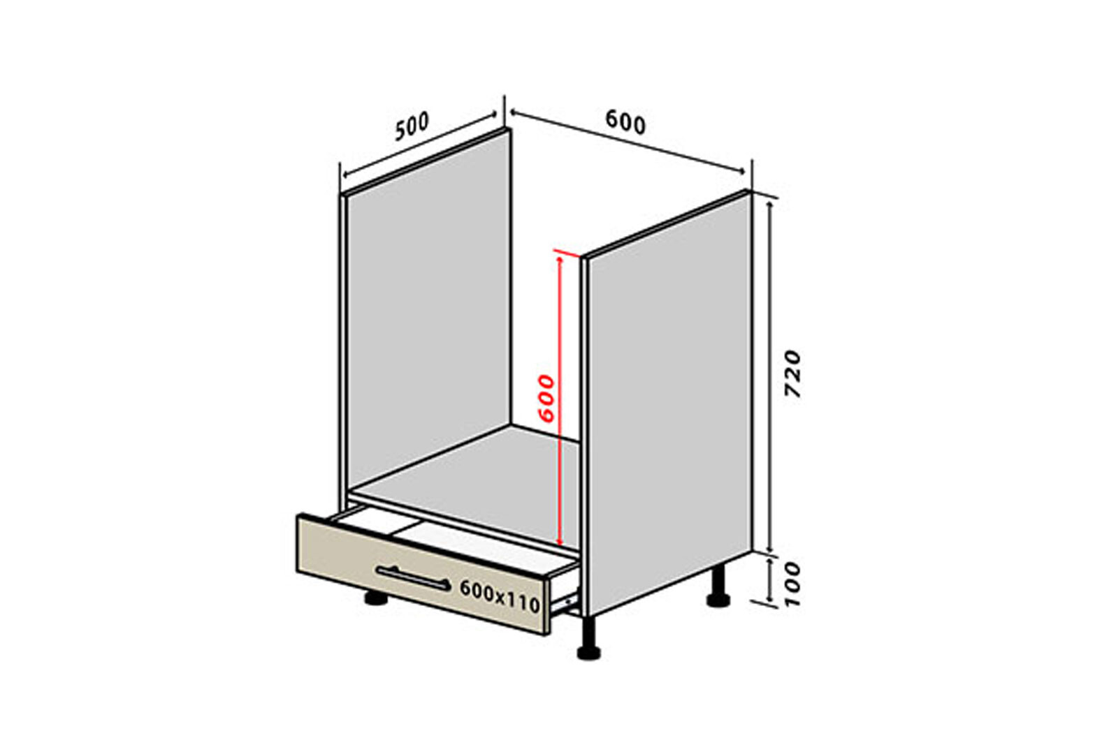 Фото 1 - Н12 Тумба для духовки 1Ш New Бета (фасад 18 мм) Вип-Мастер