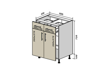 Фото Н26 Тумба 2Ш2Д 60 Бета (фасад 18 мм) Вип-Мастер