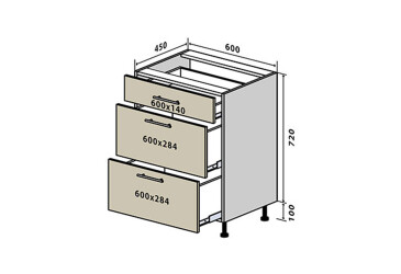 Фото Н28 Тумба 3Ш 60 Бета (фасад 18 мм) Вип-Мастер