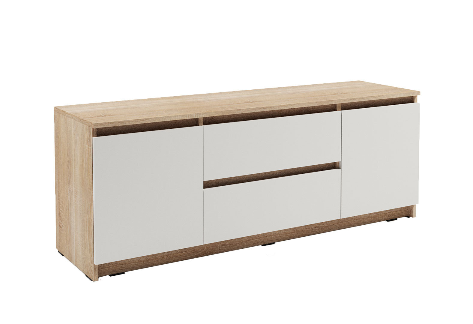 Фото 3 - Тумба під ТВ Kredens furniture Естетик D-0003 з 2 шухлядами та 2 дверками 140 см, дуб сонома / білий