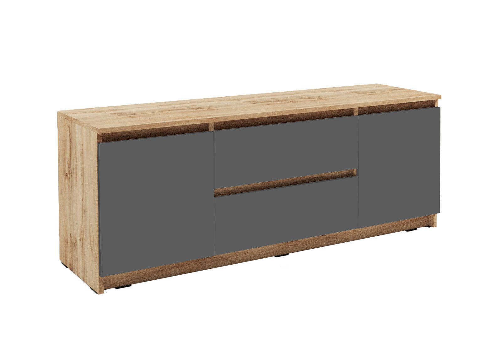 Фото 3 - Тумба під ТВ Kredens furniture Естетик D-0003 з 2 шухлядами та 2 дверками 140 см, дуб аппалачі / антрацит