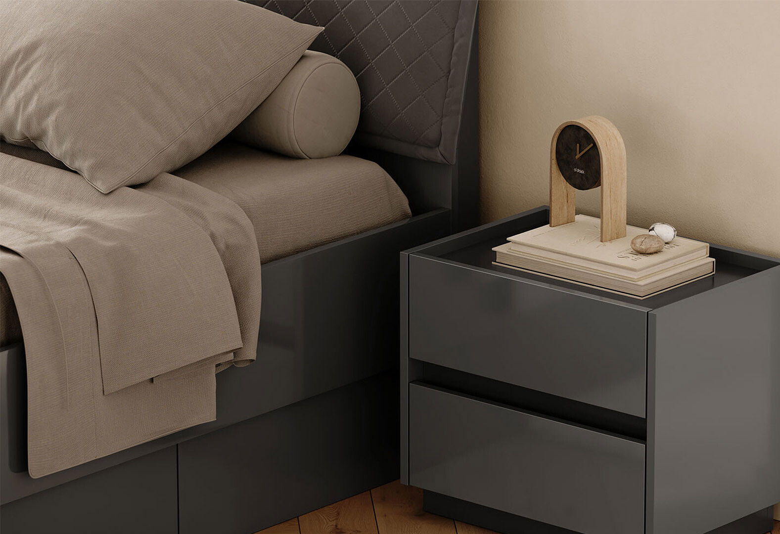 Фото 3 - Кровать-подиум МироМрак Тео (без вклада) 180х200 см с ящиками, мат антрацит / мат графіт