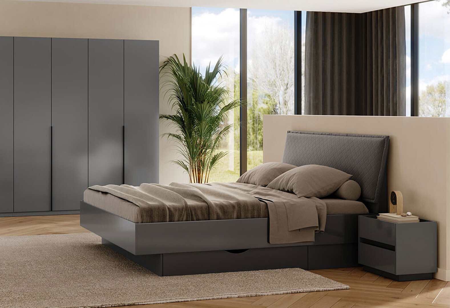 Фото 2 - Кровать-подиум МироМрак Тео (без вклада) 180х200 см с ящиками, мат антрацит / мат графіт