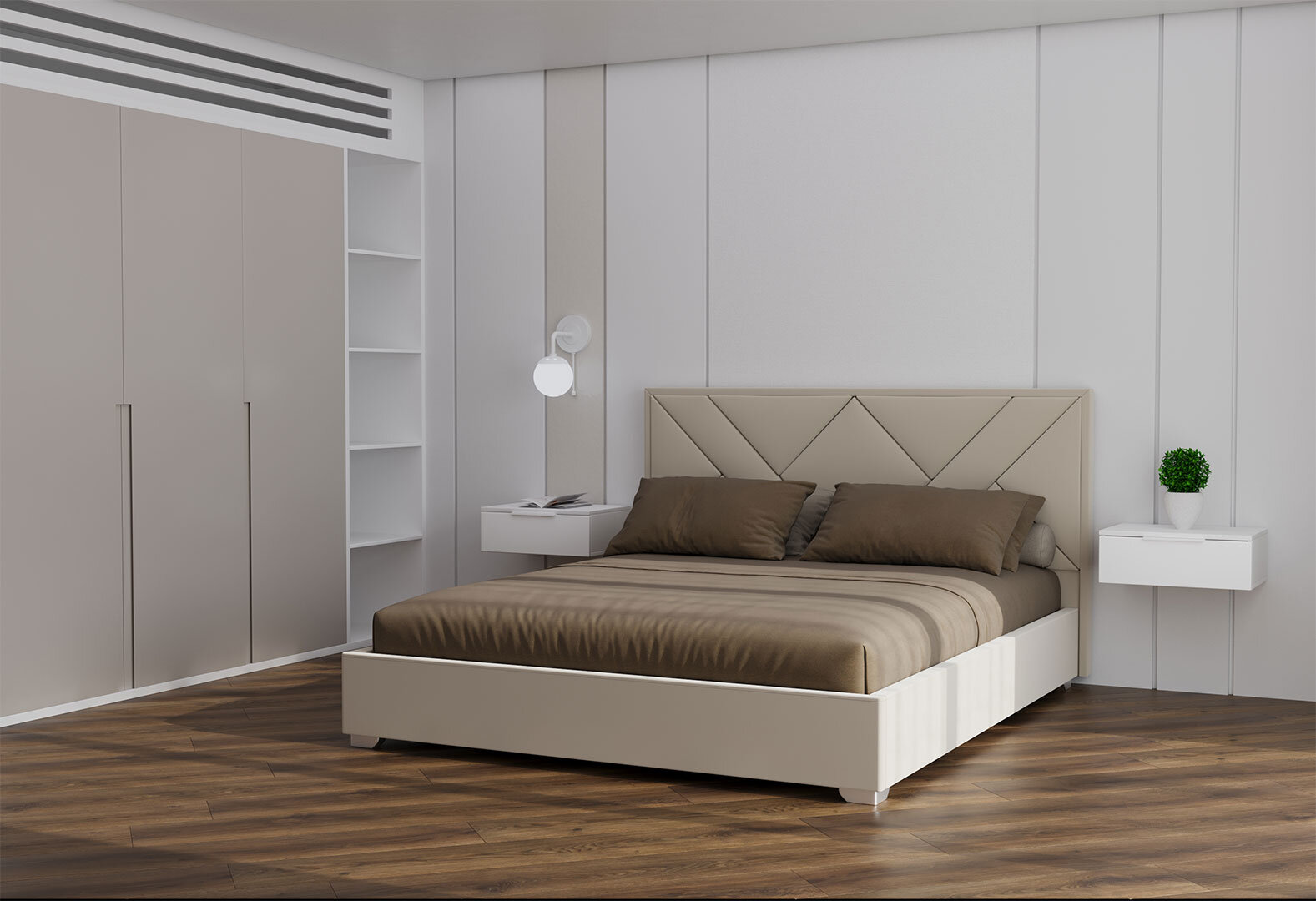 Фото 2 - Кровать-подиум Оливия / Olivia 160х200 подъёмная с каркасом, Allure beige Artex Eurosof
