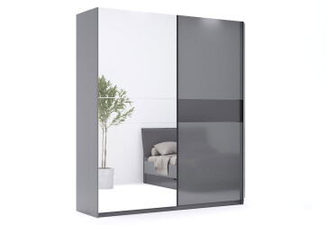 Фото Шкаф-купе МироМарк Тео 2-хдверный с зеркалом 150 см, мат антрацит / мат графит