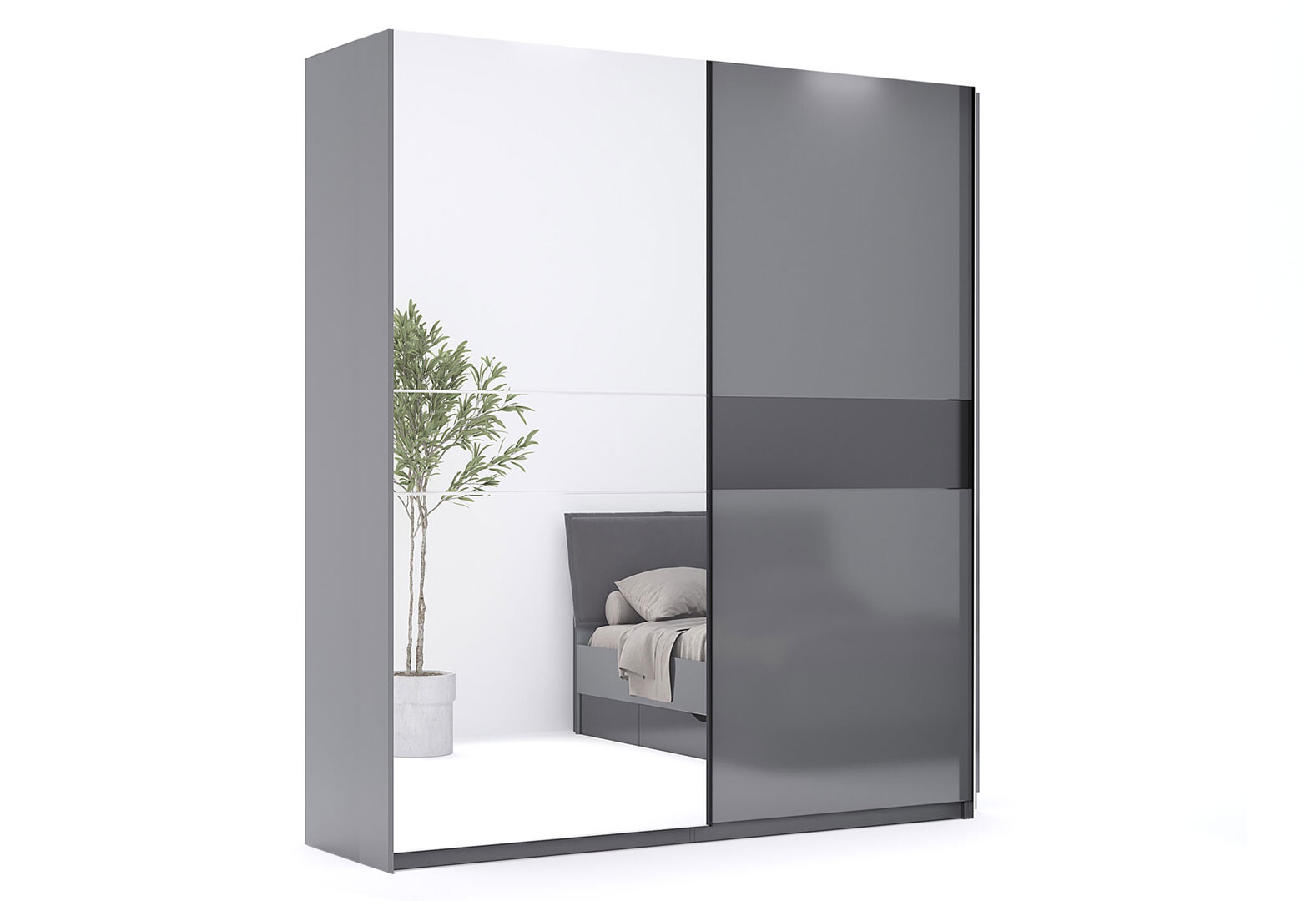 Фото 1 - Шкаф-купе МироМарк Тео 2-хдверный с зеркалом 150 см, мат антрацит / мат графит