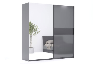 Фото Шкаф-купе МироМарк Тео 2-хдверный с зеркалом 200 см, мат антрацит / мат графит