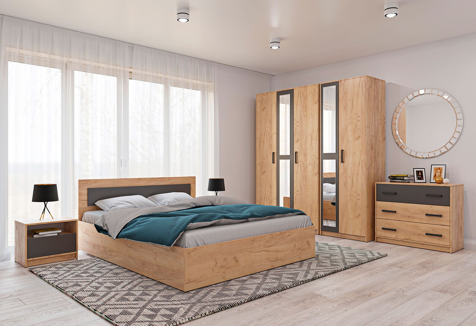 Фото 1 - Спальня Віва / Viva 2+3D Дуб крафт золотий / Антрацит Garant