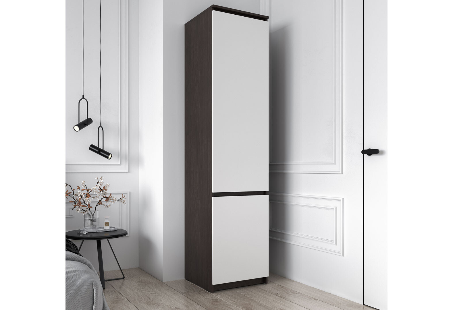 Фото 3 - Шкаф-пенал закрытый Moreli T217 (полочки) 50 см, венге магия / белый