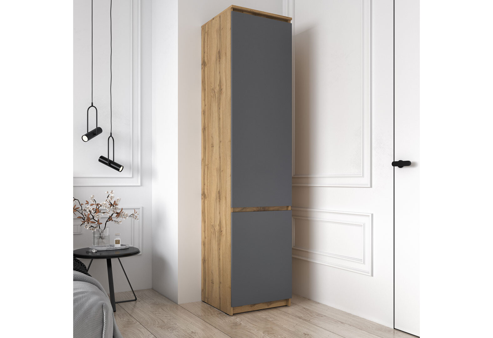 Фото 3 - Шафа-пенал закритий Moreli T217 (полички) 50 см, дуб аппалачі / антрацит