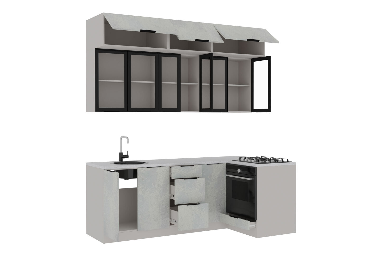 Фото 3 - Кухня Диплос / Diplos Blum 2.2x1.2 Мебель Стар аляска белая / бетон белый