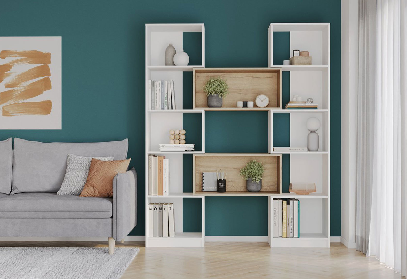 Фото 2 - Cтелаж Kredens furniture TA0001 трансформер 156 / 115 см, білий / дуб аппалачі