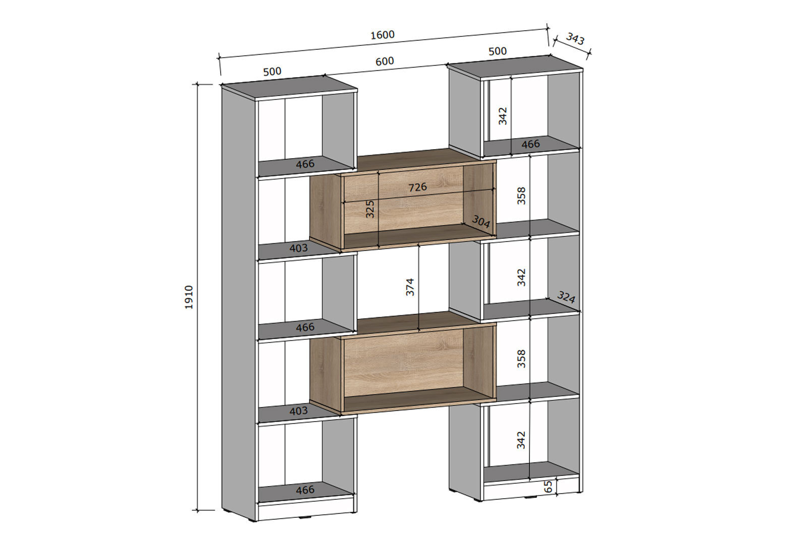 Фото 5 - Cтелаж Kredens furniture TA0001 трансформер 156 / 115 см, білий / дуб аппалачі